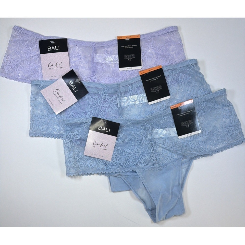 BALI Comfort Revolution Lace Hipster Panty Purple Blue 3 Pack New Womens L/7